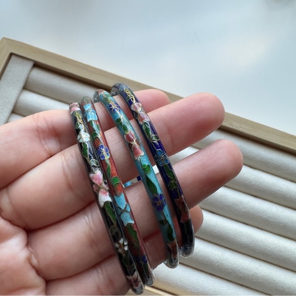 4 VINTAGE Cloisonne bangle bracelet - Picture 2 of 7